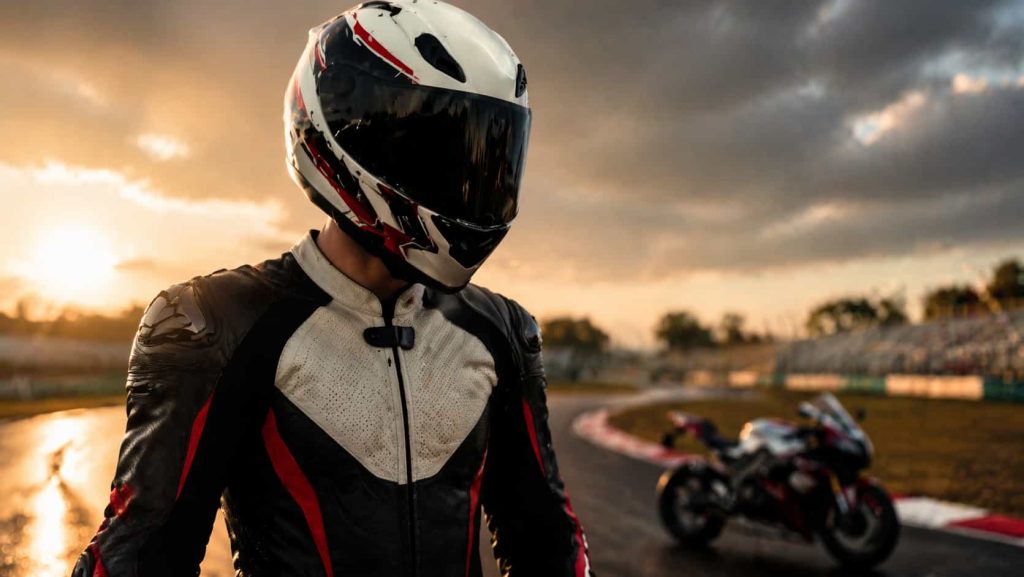 Un pilote avec une veste Arai.