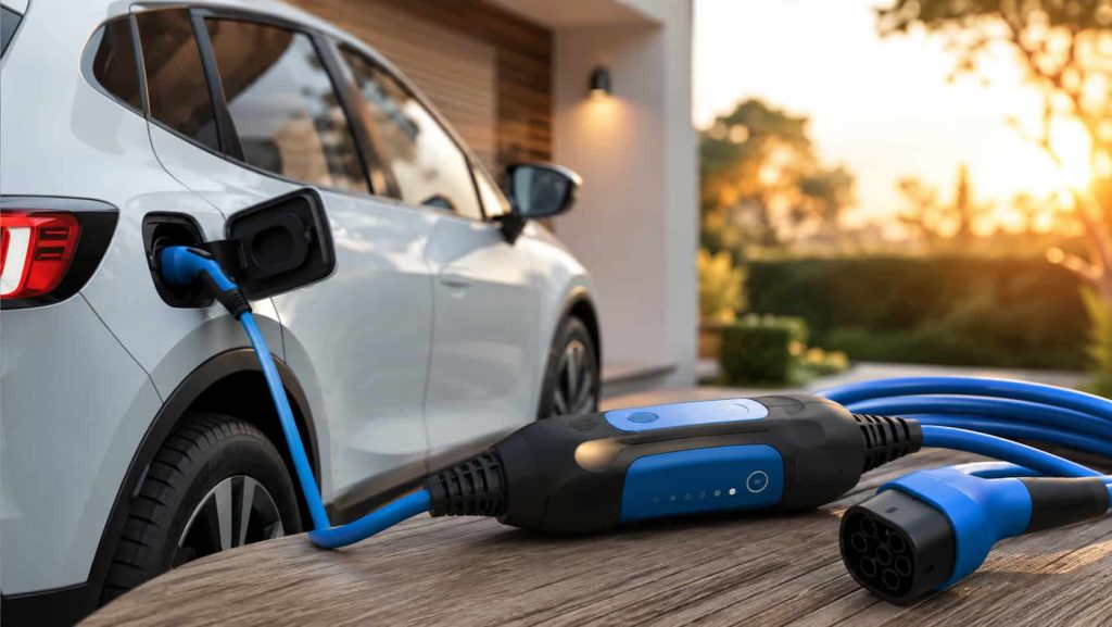 Un câble de recharge de voiture électrique.