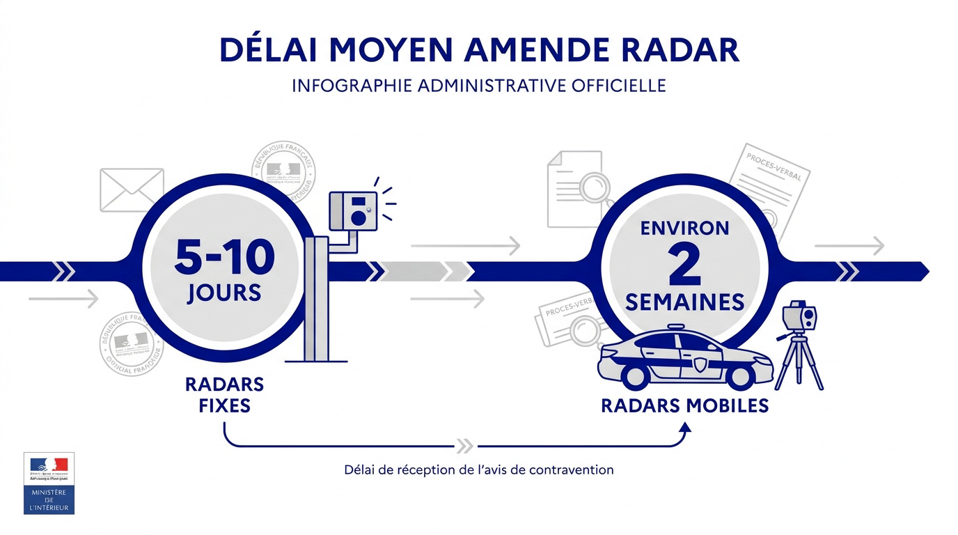 Tableau récapitulatif des délais de réception d'une amende selon le type de radar