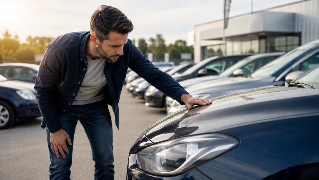 Un homme lors de l'achat d'une voiture d'occasion.