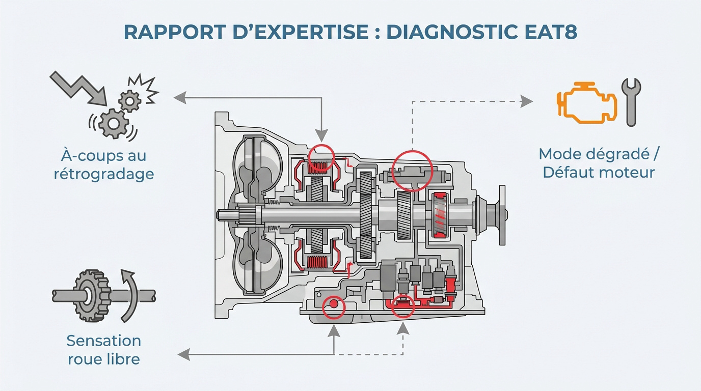 Diagnostic des pannes hydrauliques et électroniques sur une boîte automatique EAT8