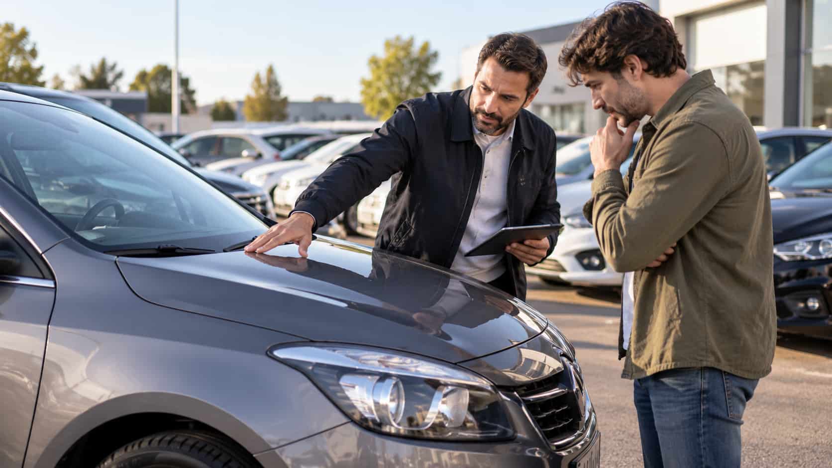 Inspection d'une voiture d'occasion.