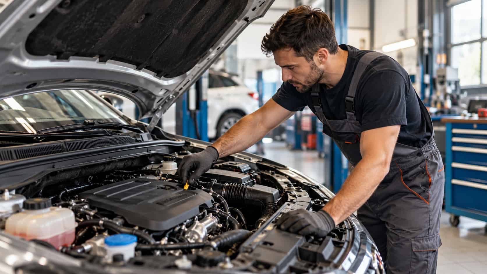 Un mécanicien en pleine révision auto.