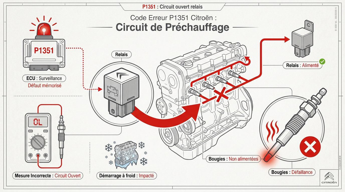 Diagnostic du code P1351 sur une Citroën avec test du relais de préchauffage