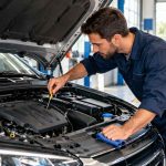 Un technicien effectue des vérifications avant un contrôle technique.